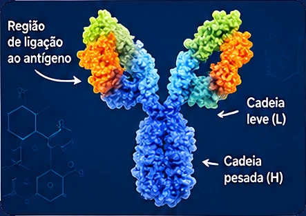 Modelo 3D da estrutura 1IGT (Anticorpo), que pode ser girado na tela.